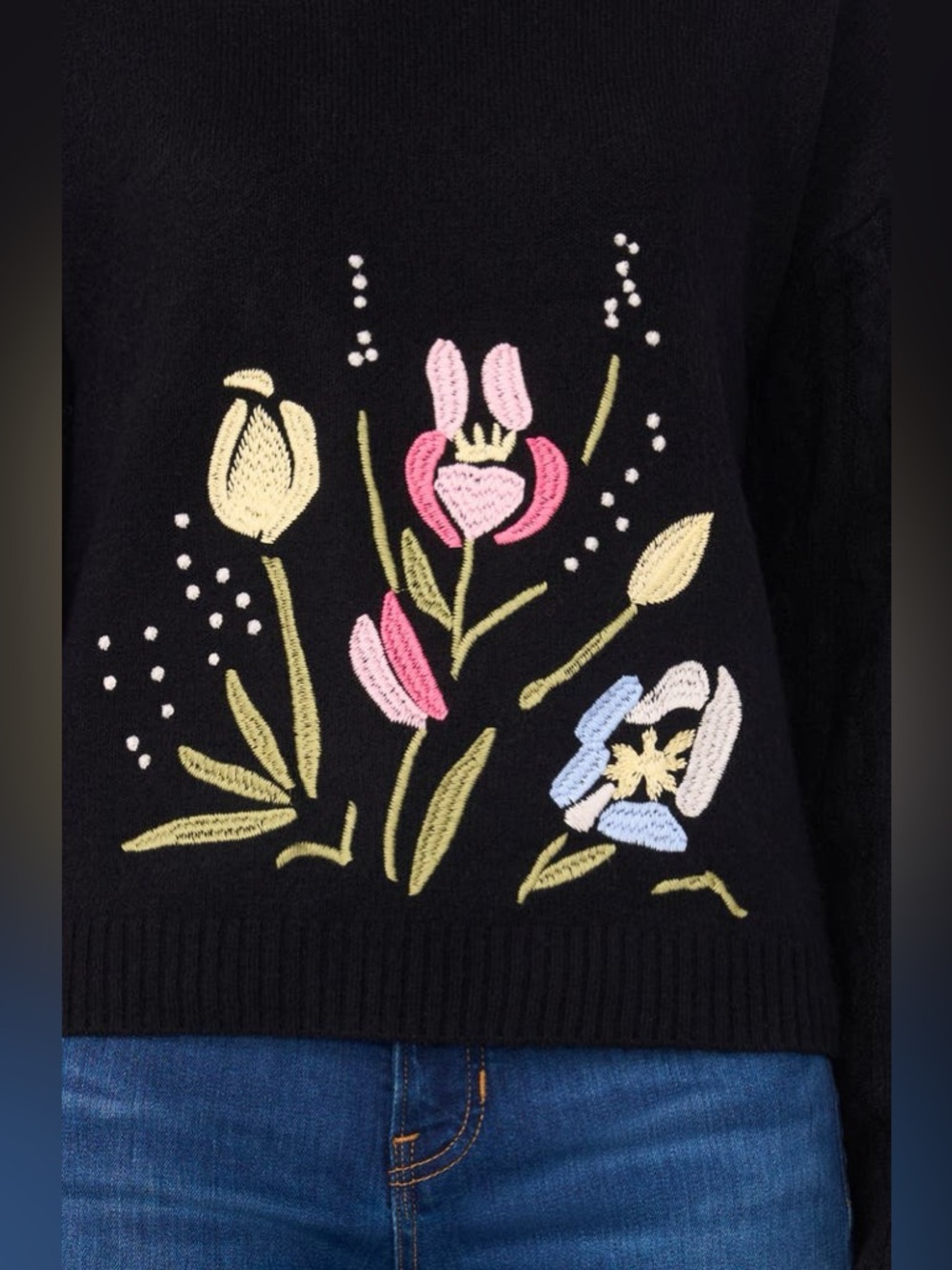 Ted Baker Black Floral Embroidered Crewneck Sweater - Picture 3 of 9